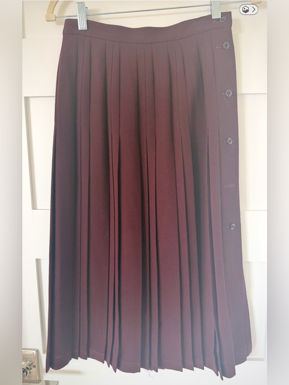 Jaeger New Burgundy Pleated Midi Skirt UK 10 US 8 Preppy Lauren Style